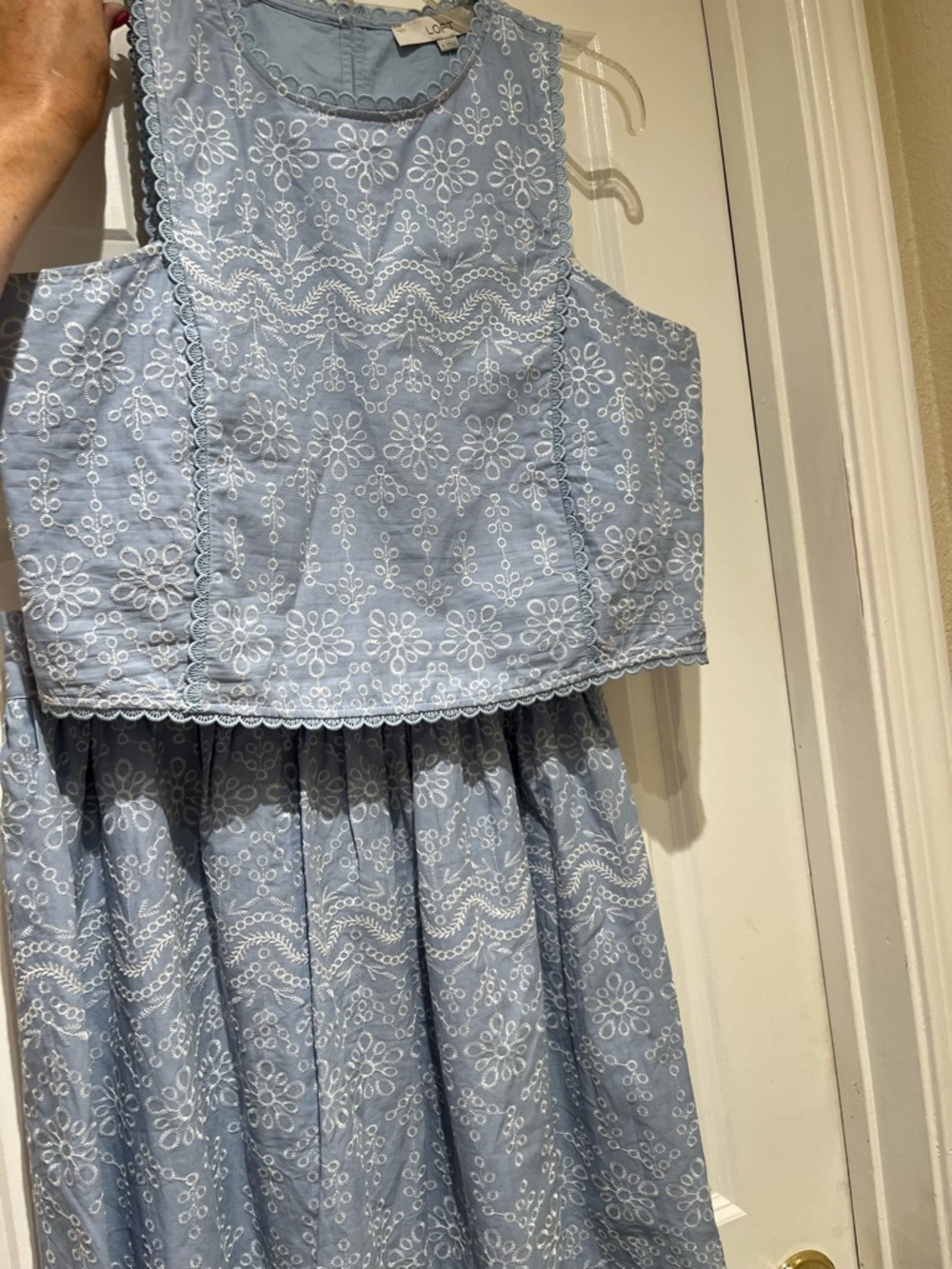 NWT LOFT Light Blue Maxi Skirt and Top with Lace Embroidery Scalloped Hem Set - Picture 4 of 16